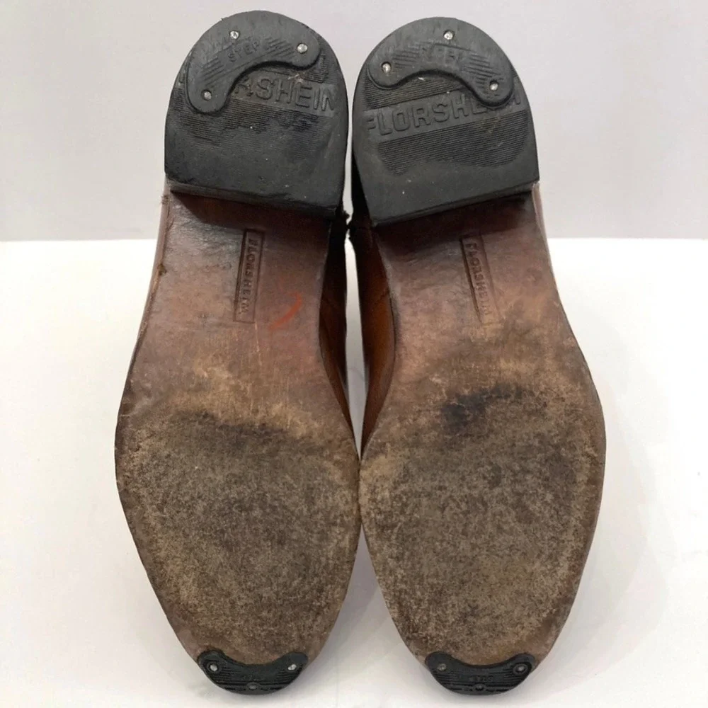 Vtg Florsheim Brown Leather Boots Mens 8.5 D 3215 Side Zip Beatle Moto Retro